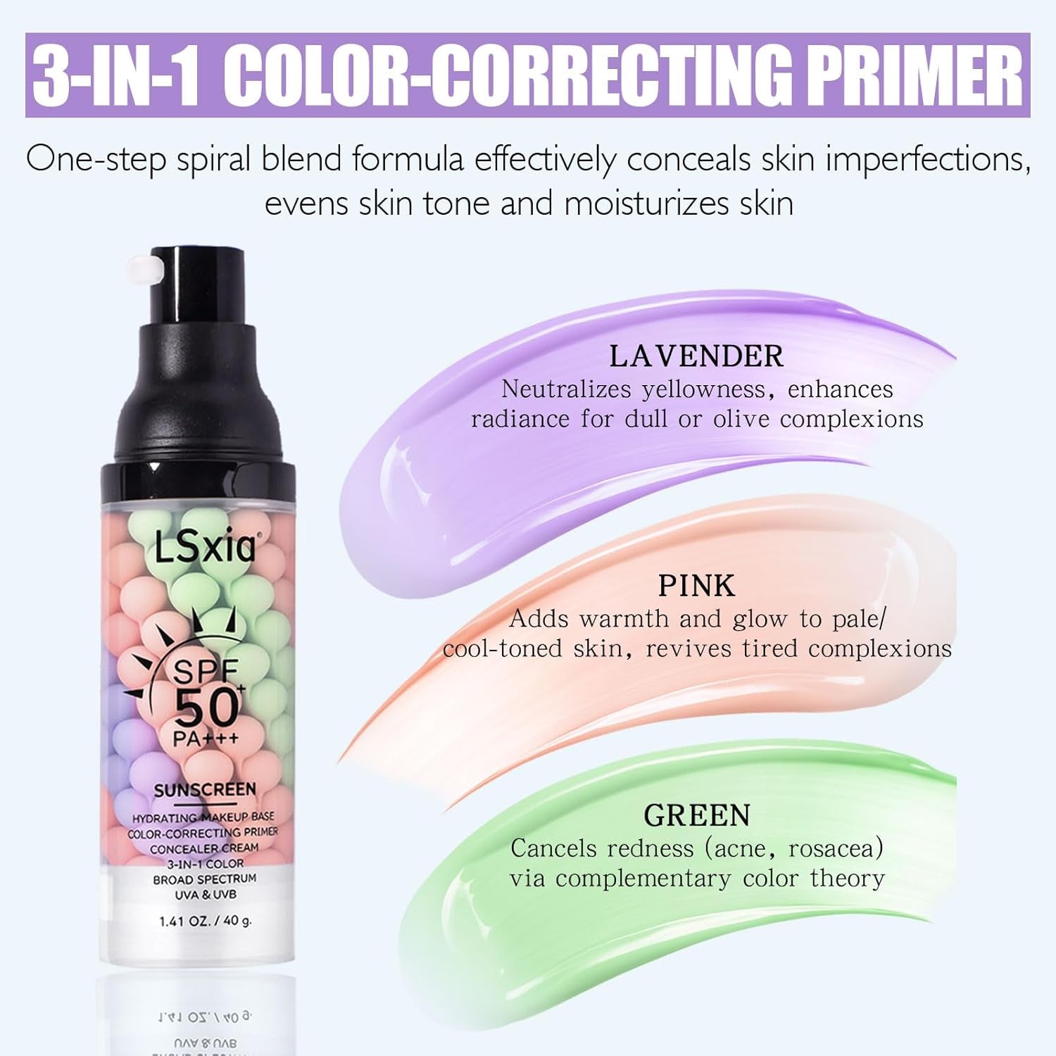3 in 1 Primer for Face before Makeup, SPF 50, Sunscreen Isolation Cream | One Step Color Corrector Makeup Primer, Oil Control Tinted Moisturizer Color Correcting Concealer Base De Maquillaje, #01