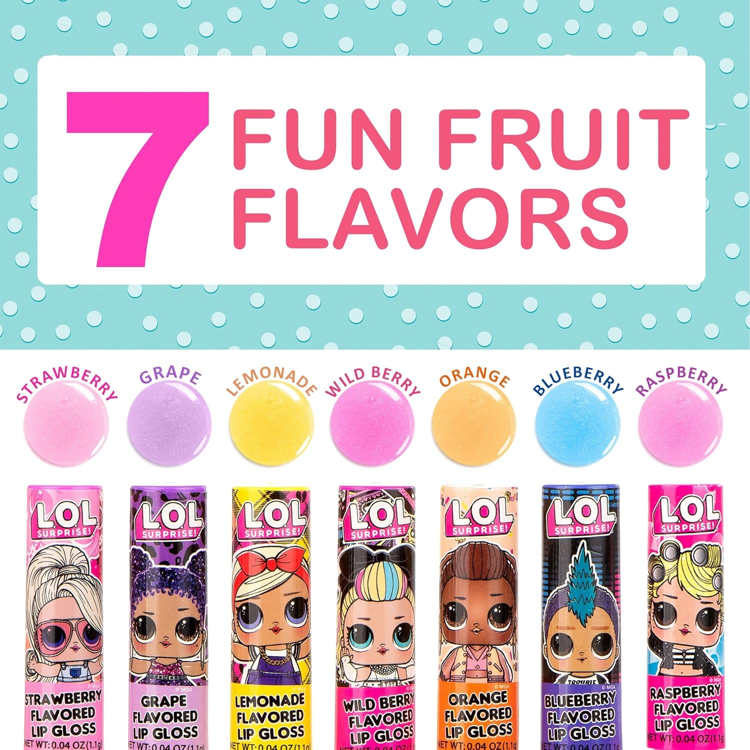 L.O.L Surprise 7-Pack Lip Gloss for Girls, Lol Lip Gloss | Non-Toxic Kids Makeup with L.O.L. Characters