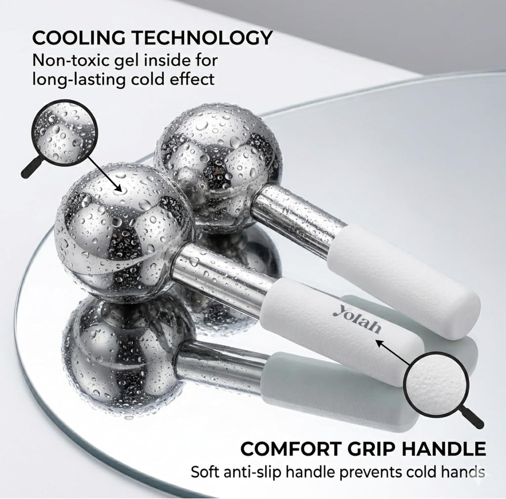 Ice Globes for Face, Stainless Steel Facial Ice Globes & Cryo Sticks with Face Brush, Cooling Face Massage Tools for Puffiness, under Eye Cooling & Skin Care Spa Gifts for Women
