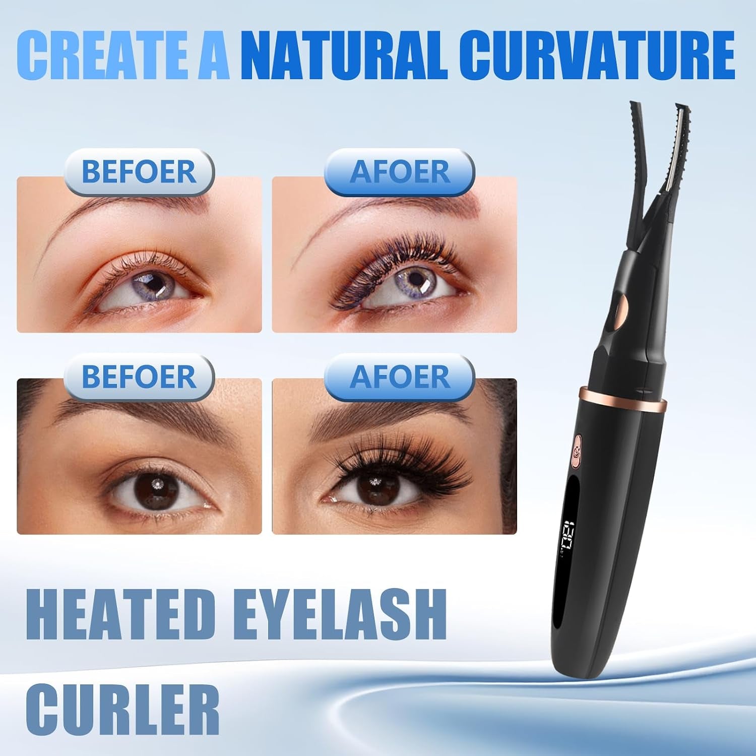 Heated Eyelash Curlers - 2 in 1 Clip- Type Heated Lash Curler Best Seller Electric Eyelash Curler LED Display 3 Temp Settings for Makeup Tools USB Rechargeable Natural Curling 24H Long Lasting QI5