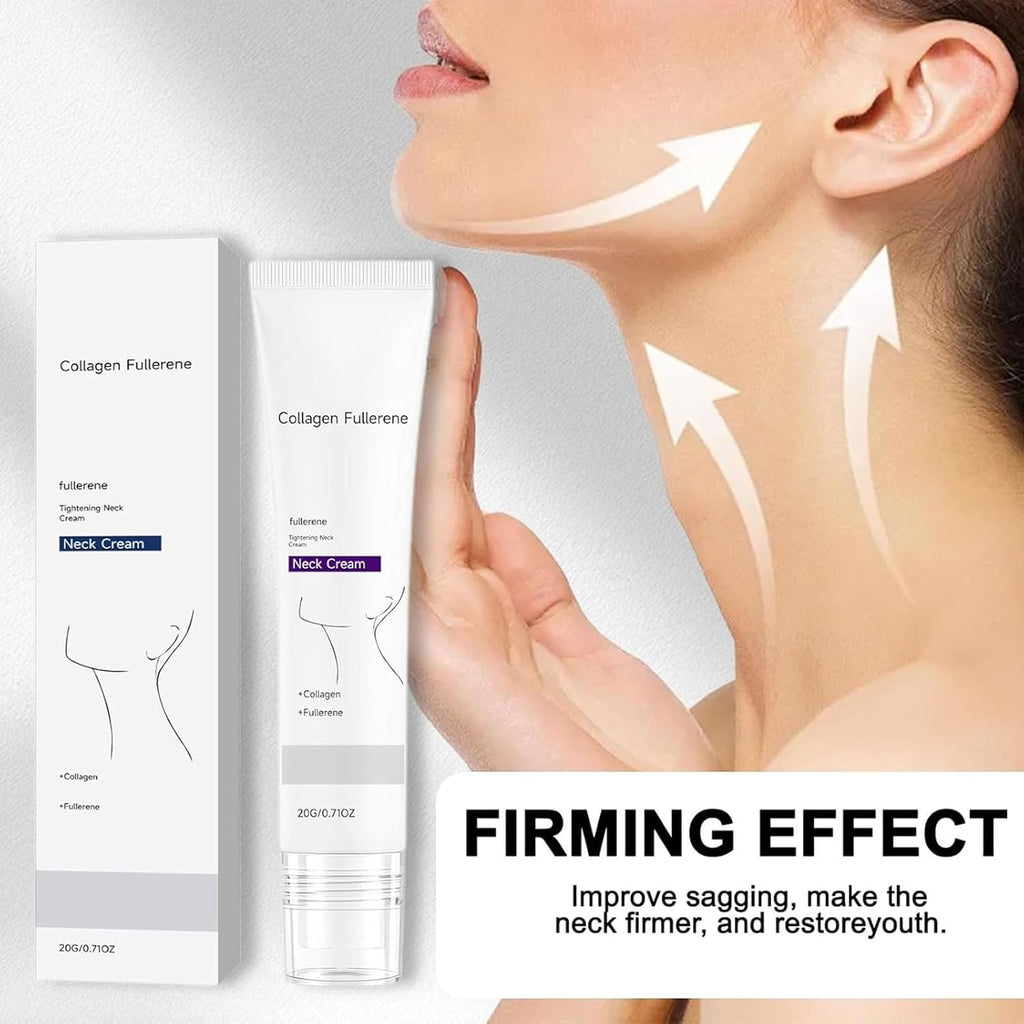 Magic Collagen Fullerene Neck Cream, Tighten and Lift Firming Neck Cream for Crepey Skin, Collagen Neck Cream with Five Rollers, Anti-Wrinkle Moisturizing Neck Skincare for Skin Types (1Pc)