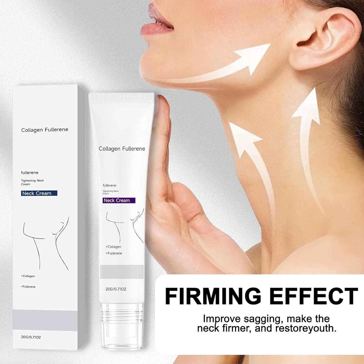 Magic Collagen Fullerene Neck Cream, Tighten and Lift Firming Neck Cream for Crepey Skin, Collagen Neck Cream with Five Rollers, Anti-Wrinkle Moisturizing Neck Skincare for Skin Types (1Pc)