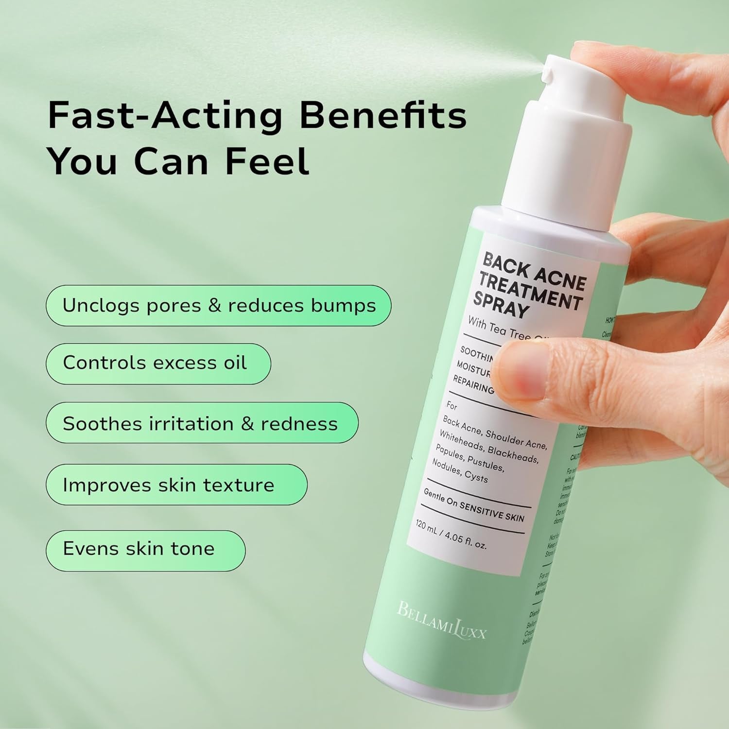 Back & Body Acne Treatment: 2% Salicylic Acid Back Acne Spray for Clear, Soothe & Moisturize - Effective Bacne Treatment with Tea Tree Oil, Body Acne Spray for Men, Women & Teens