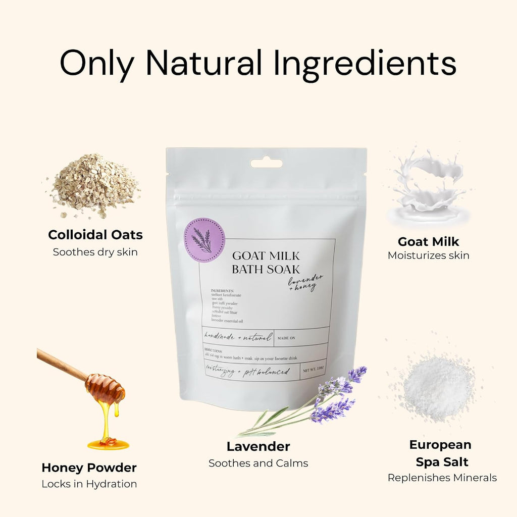 Goat Milk Bath Soak with Colloidal Oatmeal & Honey - Moisturizing Milk Bath for Dry & Sensitive Skin - Natural Bath Soak for Itchy Skin Relief -  (12 Ounce)
