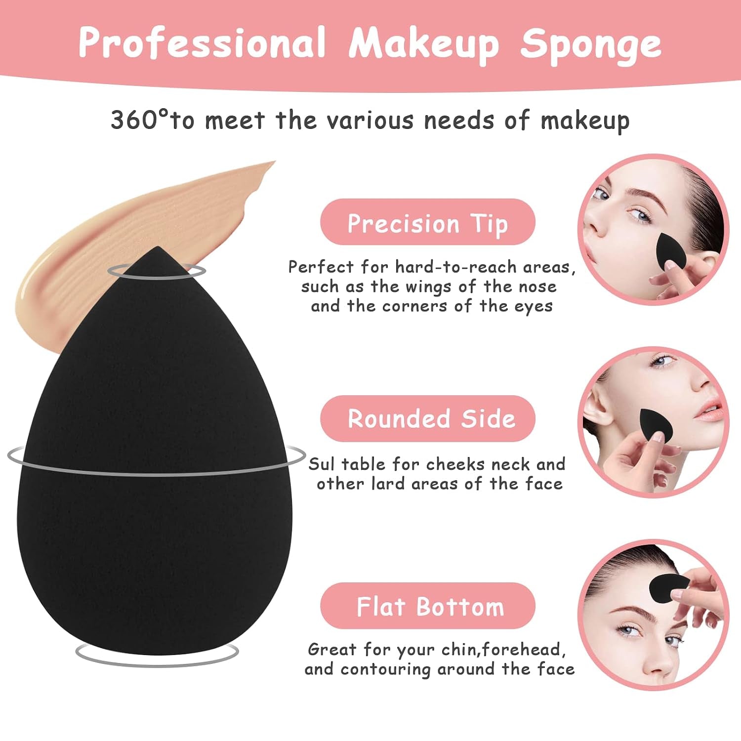 6Pcs Makeup Sponge, Makeup Blending Beauty Sponge, Foundation Blending Sponge Blender for Foundation, Cream and Powder, Soft Makeup Sponges (Black) | Latex Free Flawless, Soft Setting Face, Black Foundation Blending Sponge, Make up Sponges for All Areas