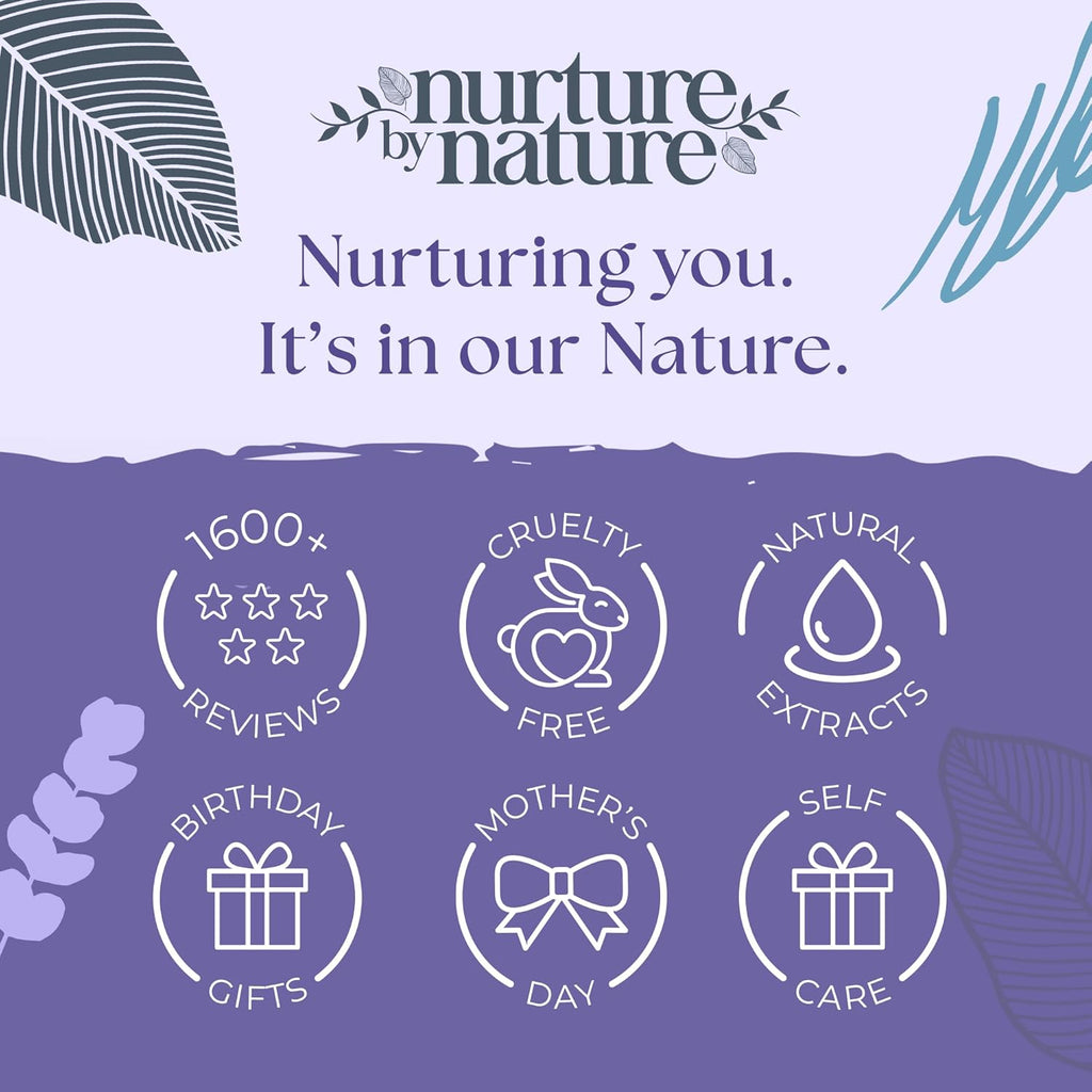 Nurture by Nature Self Care Gifts for Women - Spa Gift Baskets for Women & Relaxation Gifts | at Home Spa Kit | 6 Piece Bath Set with Pillow Spray, Candle, Bath Bomb & Bath Salts