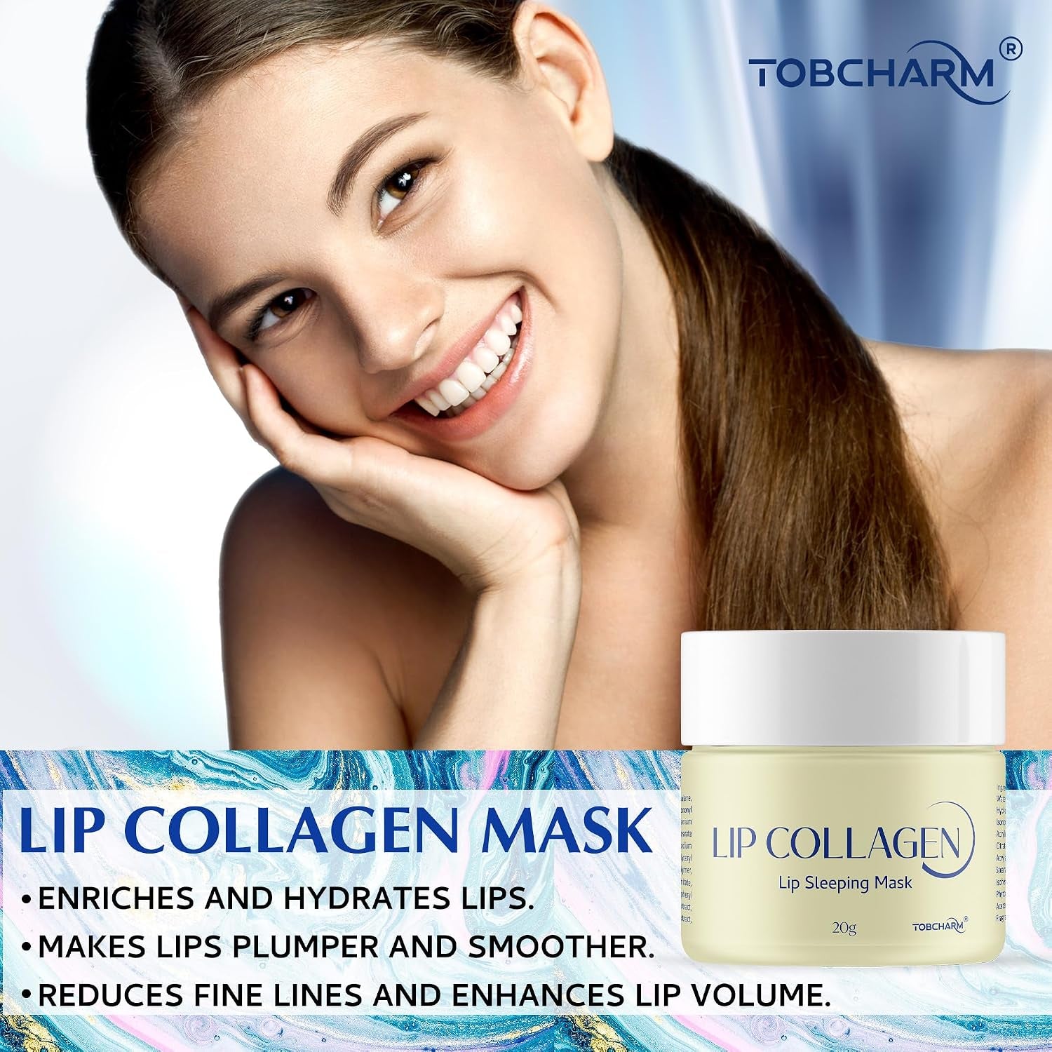 Lip Sleeping Mask (20G), Collagen Lip Mask Overnight, Lip Plumper with Hyaluronic Acid, Peptide Complex Lip Balm for Lip Wrinkle Repair and Plumping, Natural Hydration for Smooth Lips