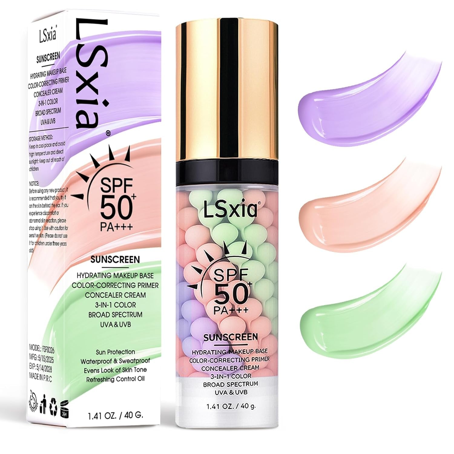3 in 1 Primer for Face before Makeup, SPF 50, Sunscreen Isolation Cream | One Step Color Corrector Makeup Primer, Oil Control Tinted Moisturizer Color Correcting Concealer Base De Maquillaje, #01
