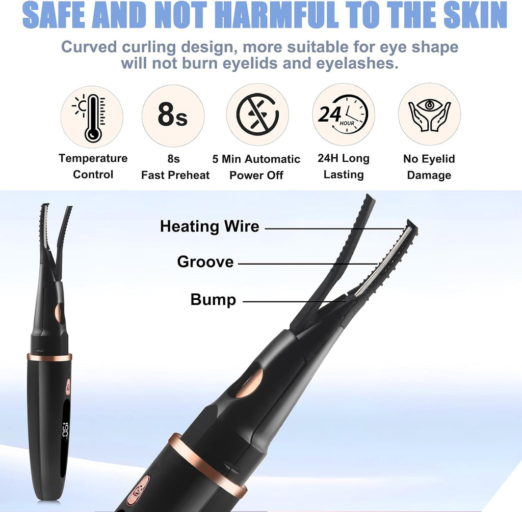 Heated Eyelash Curlers - 2 in 1 Clip- Type Heated Lash Curler Best Seller Electric Eyelash Curler LED Display 3 Temp Settings for Makeup Tools USB Rechargeable Natural Curling 24H Long Lasting QI5