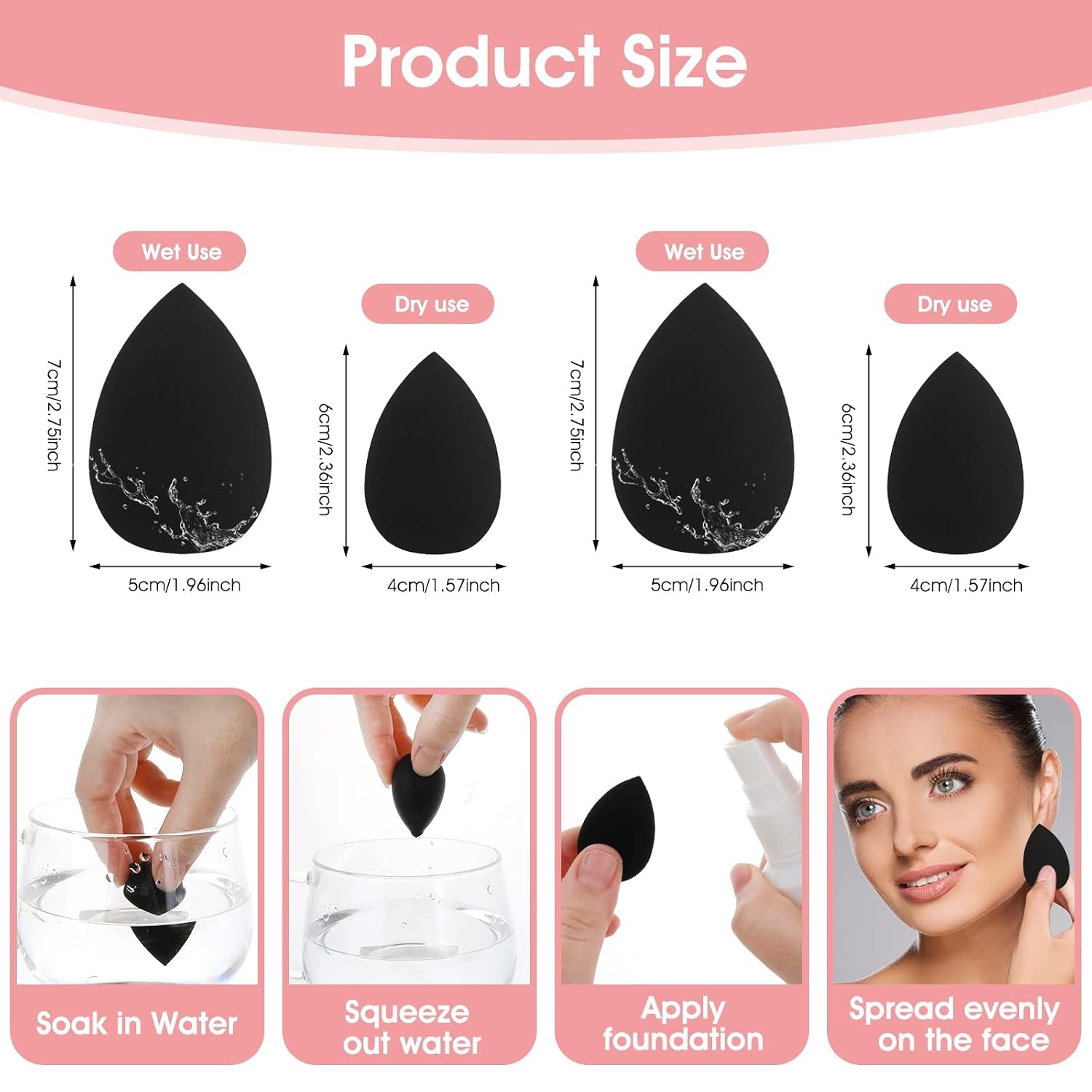 6Pcs Makeup Sponge, Makeup Blending Beauty Sponge, Foundation Blending Sponge Blender for Foundation, Cream and Powder, Soft Makeup Sponges (Black) | Latex Free Flawless, Soft Setting Face, Black Foundation Blending Sponge, Make up Sponges for All Areas
