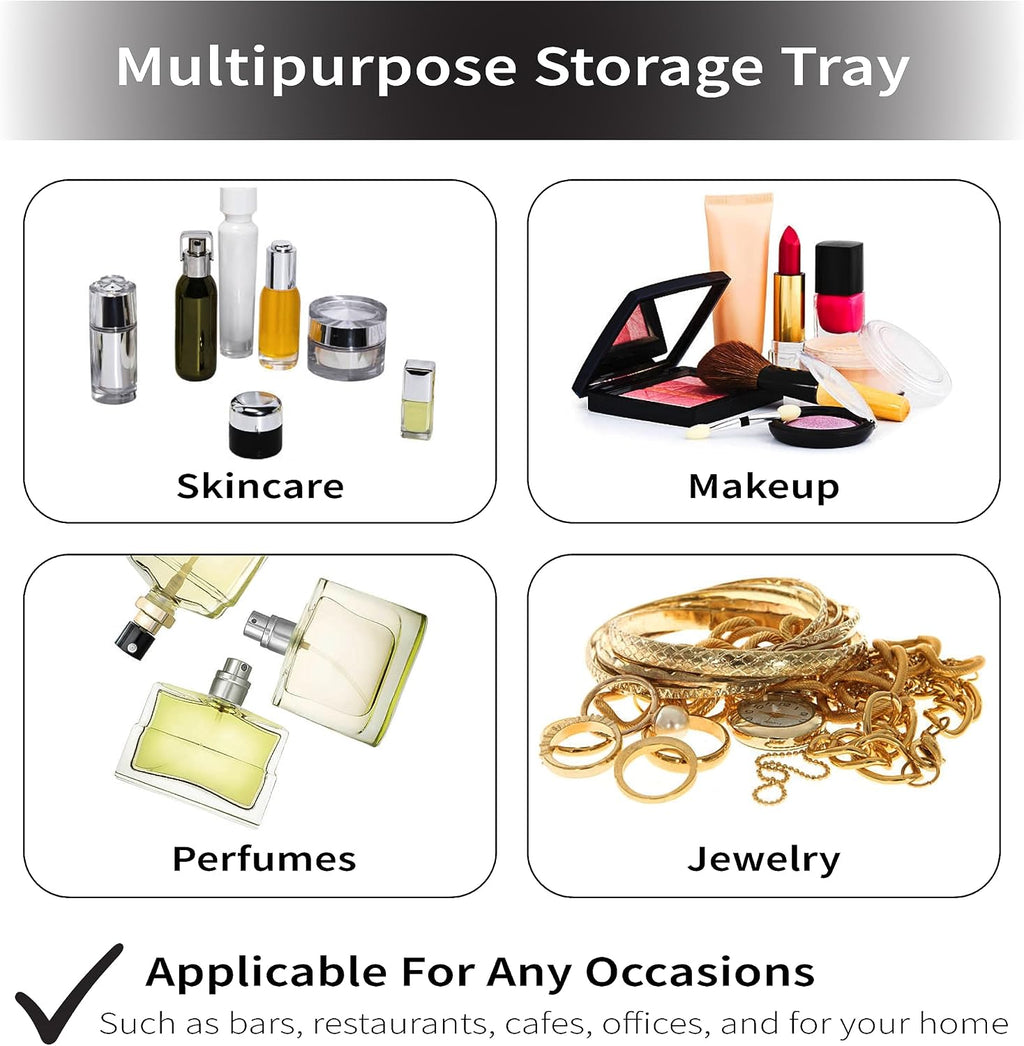 Rounded Mirrored Vanity Tray | Dimensions : 12.99" L X 12.99" W X 2.05" H | Glass Base | Great for Cosmetics | Jewelry | Toiletries | Organization | Stain Gold