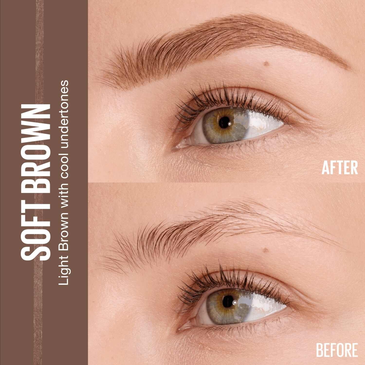 Maybelline Express Brow Ultra Slim Eyebrow Makeup, Brow Pencil with Precision Tip and Spoolie for Defined Eyebrows, Soft Brown 255, 1 Count