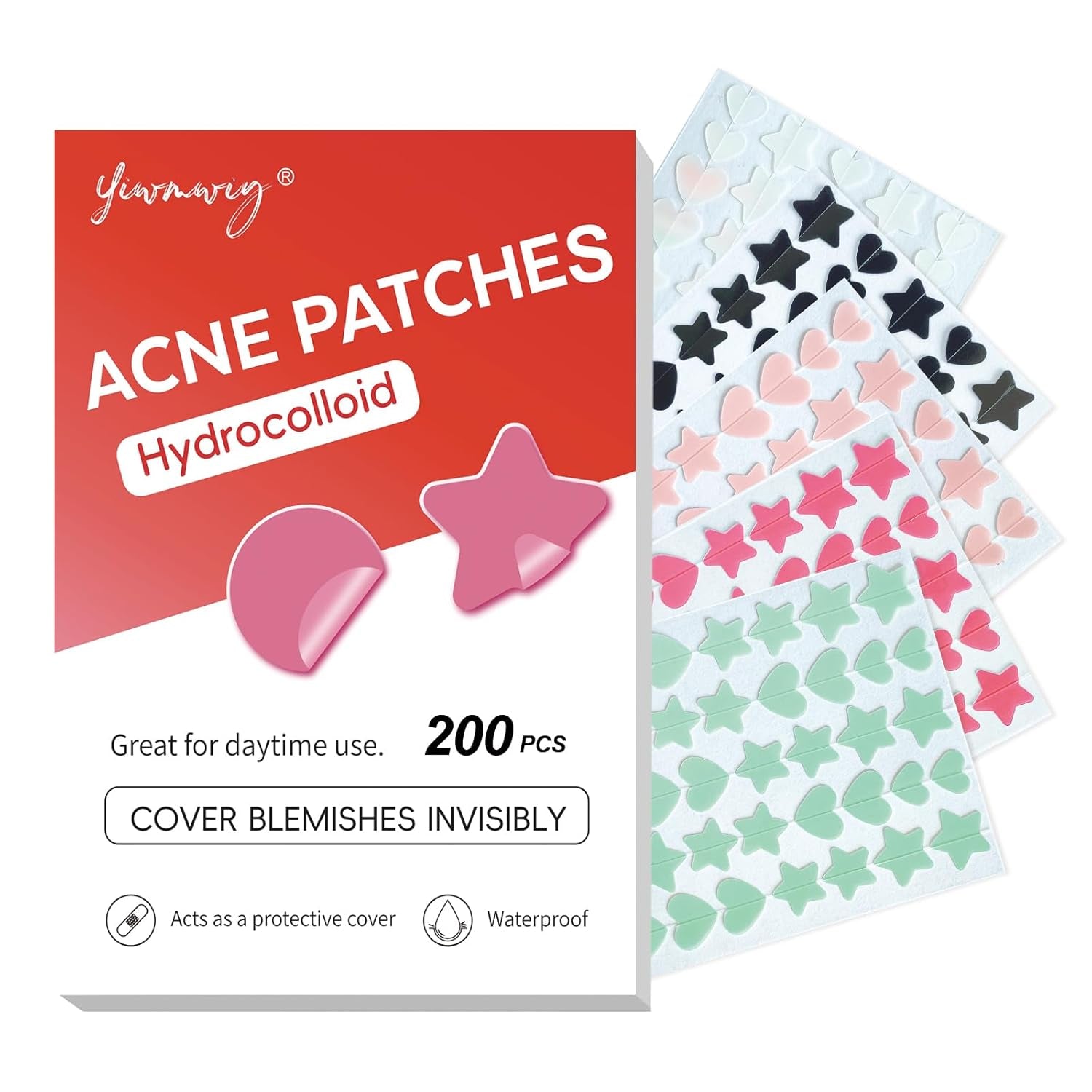 Hydrocolloid Pimple Patches for Face, Invisible Acne Patches, 200 Count | 3 Sizes 10/12/14Mm with Tea Tree Oil and Salicylic Acid for Overnight & Teenager, , Invisible on Face & Sensitive Skin