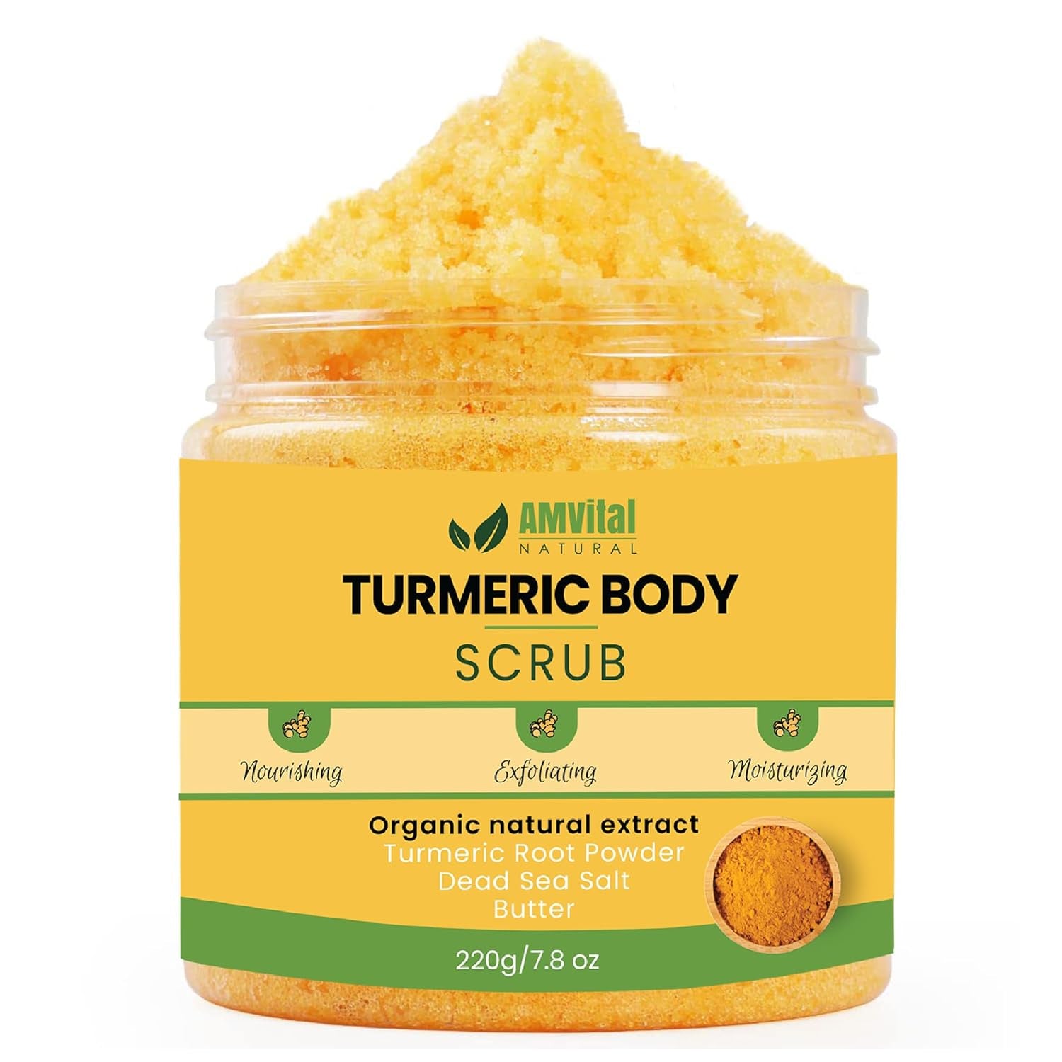 Turmeric Body Scrub, Face & Body Exfoliating Scrub, 7.8 Oz | Weekly Polish Step • Shower Skincare Routine • Soft Refreshed Feel