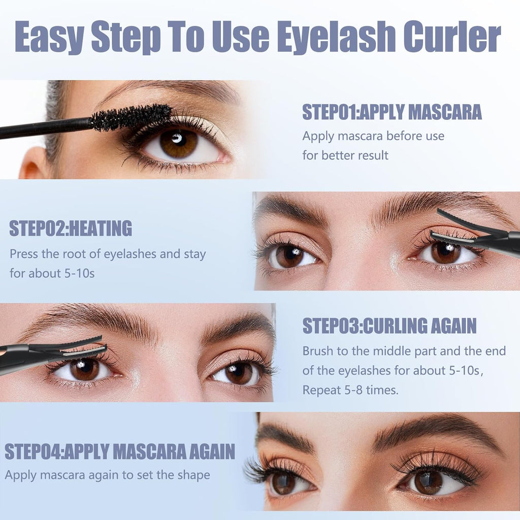 Heated Eyelash Curlers - 2 in 1 Clip- Type Heated Lash Curler Best Seller Electric Eyelash Curler LED Display 3 Temp Settings for Makeup Tools USB Rechargeable Natural Curling 24H Long Lasting QI5