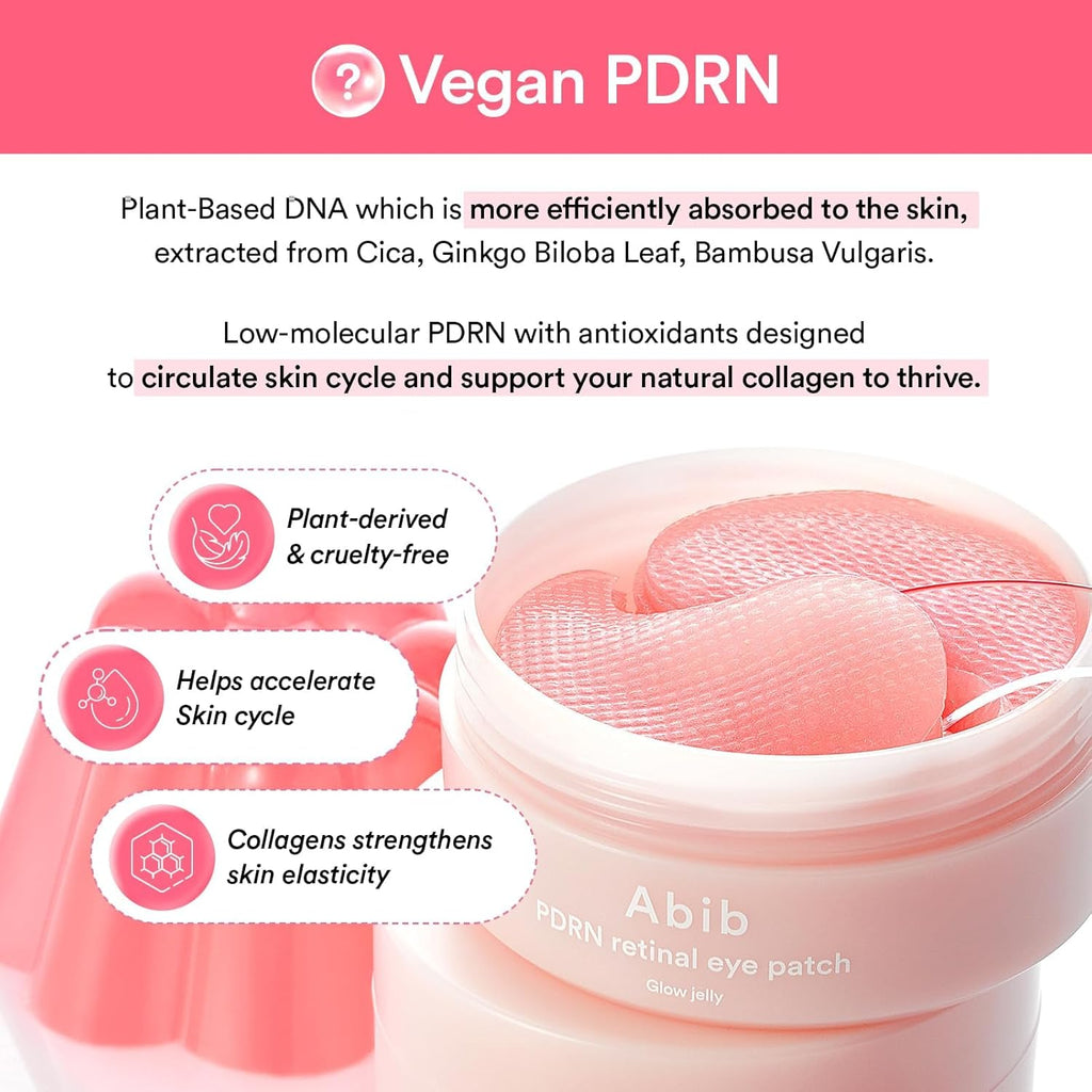 PDRN Retinal Eye Patches for Rejuvenating & Puffy Eyes with Glow Jelly, Niacinamide, 60 Count, Korean Skin Care