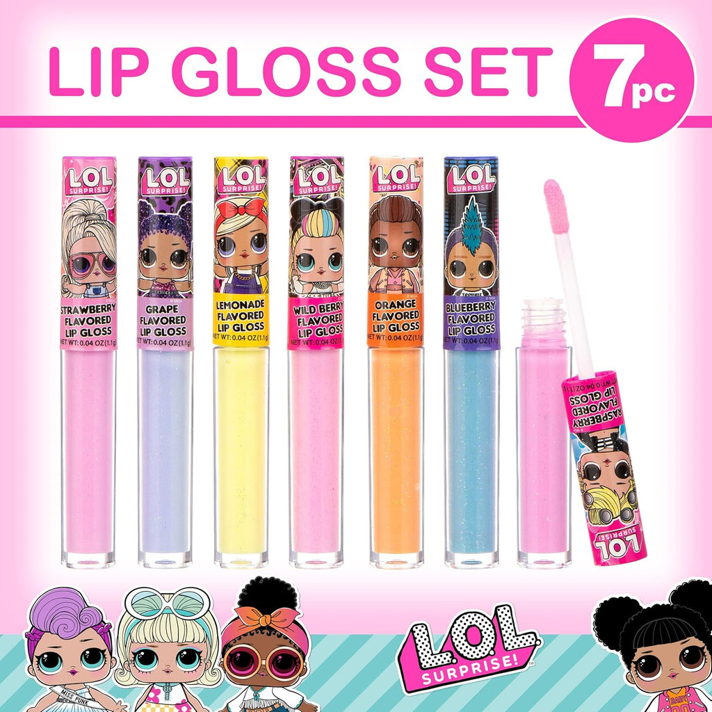 L.O.L Surprise 7-Pack Lip Gloss for Girls, Lol Lip Gloss | Non-Toxic Kids Makeup with L.O.L. Characters