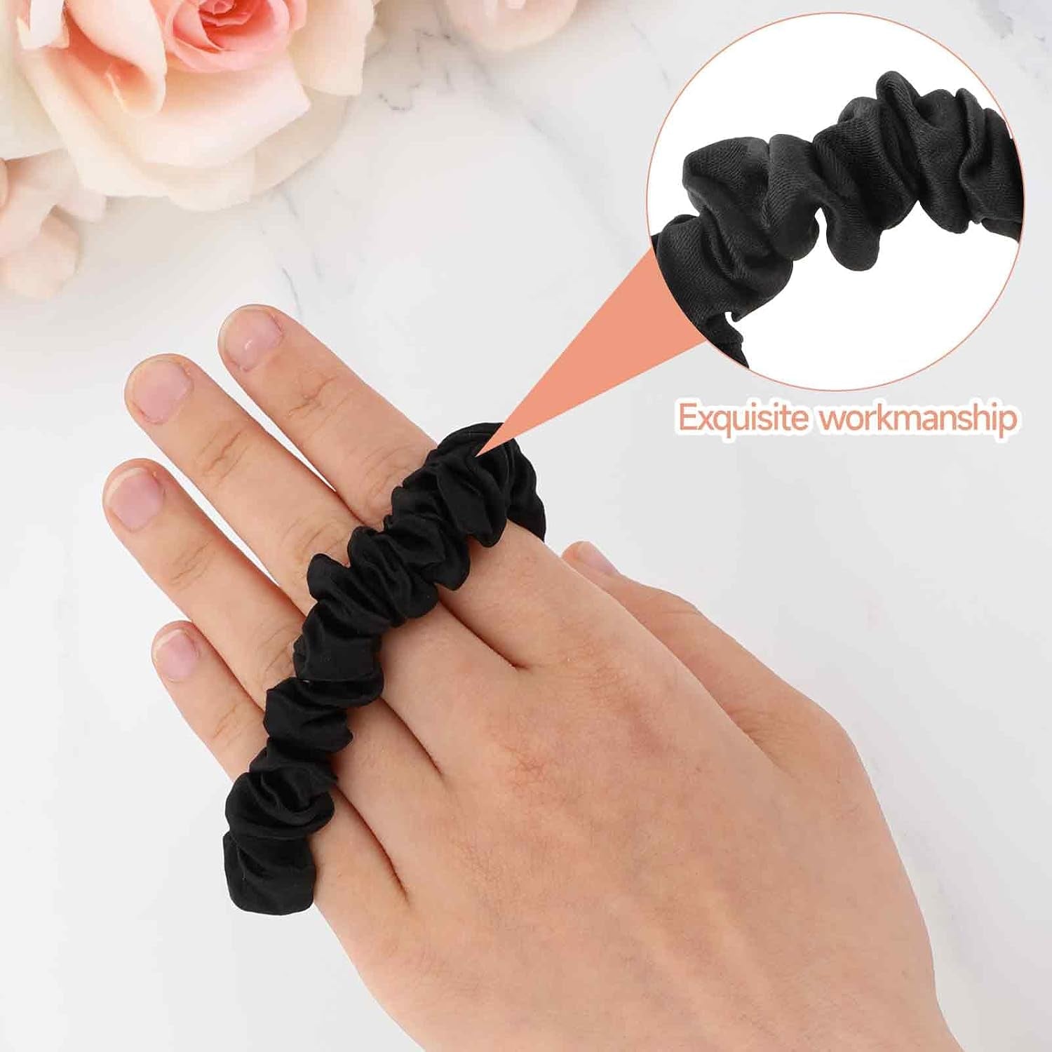 Luxury Silk Hair Scrunchies 6Pcs,Satin Scrunchies,Black Scrunchies for Hair | for Curly Hair, Mini Satin Scrunchies, Ponytail Holders, for Thick Curl Hair, No Hurt Your Hair, for Women and Girls
