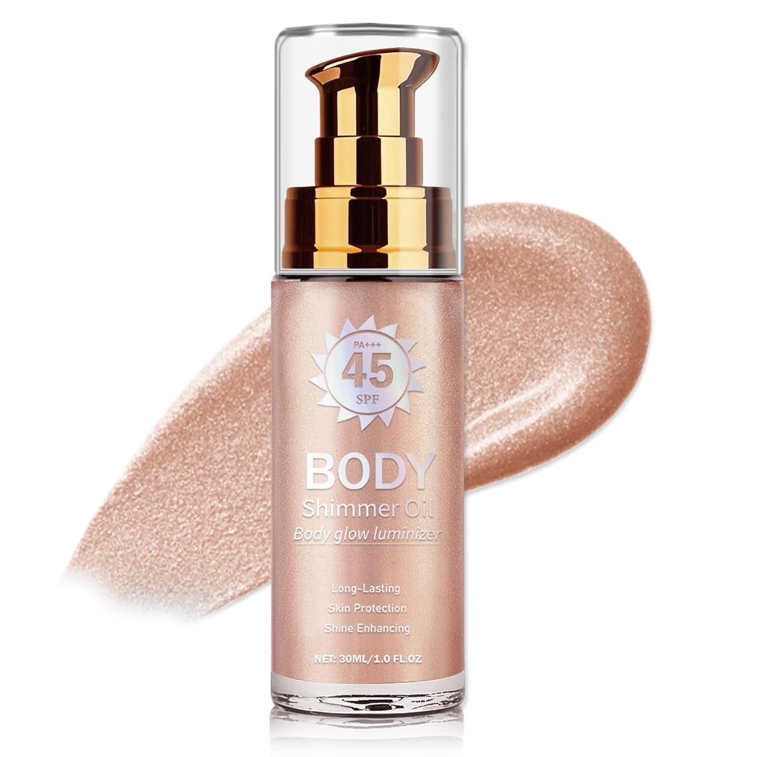 Body Glow Oil,Glow Shimmer Sunscreen,01 Rose Gold | SPF 45 Broad Spectrum,Moisturizing Shimmer Sunscreen for Women and Men,Lightweight Non-Sticky,Absorbs Quickly,Glowing Results