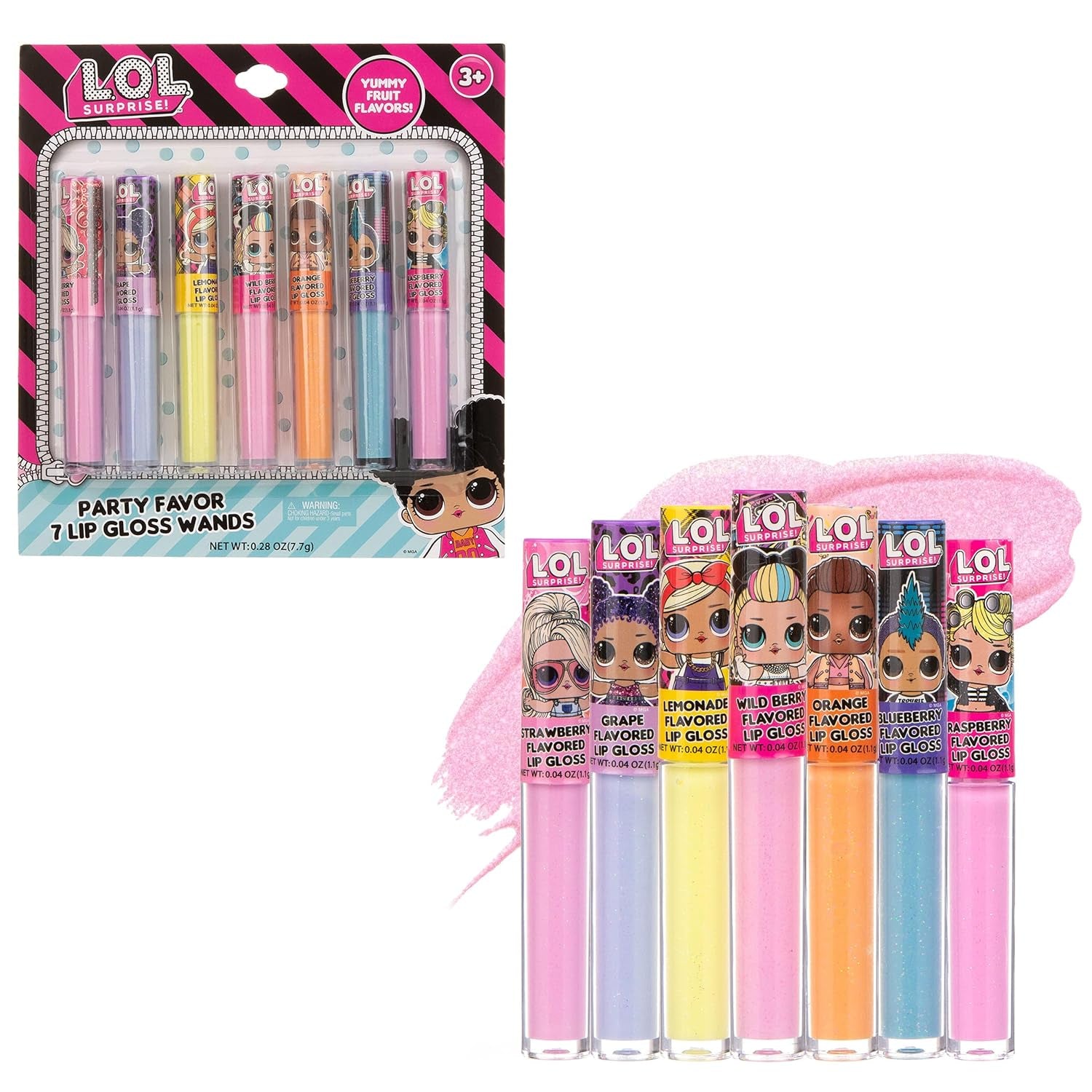 L.O.L Surprise 7-Pack Lip Gloss for Girls, Lol Lip Gloss | Non-Toxic Kids Makeup with L.O.L. Characters