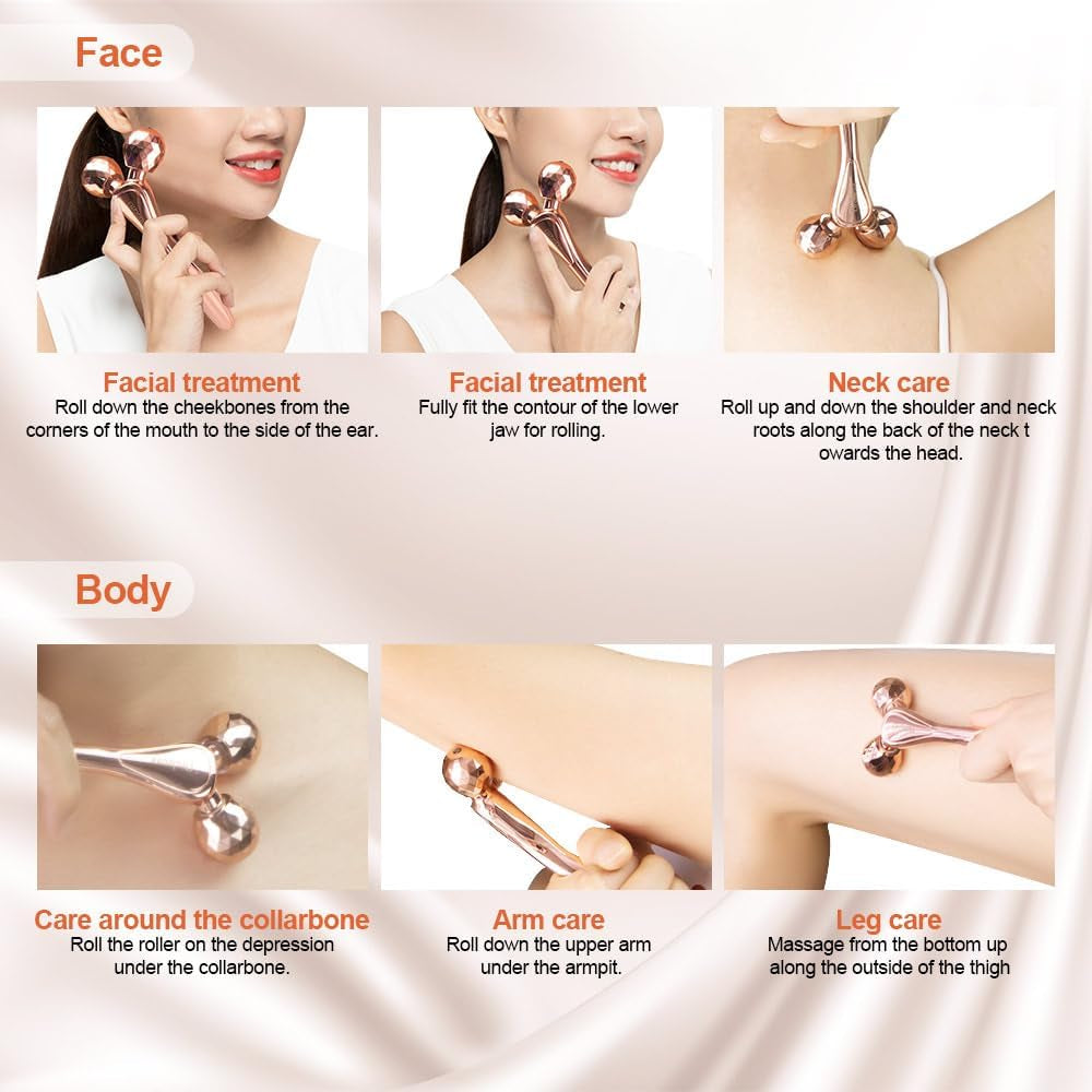 3D Face Roller & Eye Wand Massager Kit, Facial Massage Tool for Women Girls | Premium Stainless Steel Metal, Portable & Ergonomic Design, Safe for All Skin Types, 2-In-1 Skincare Set