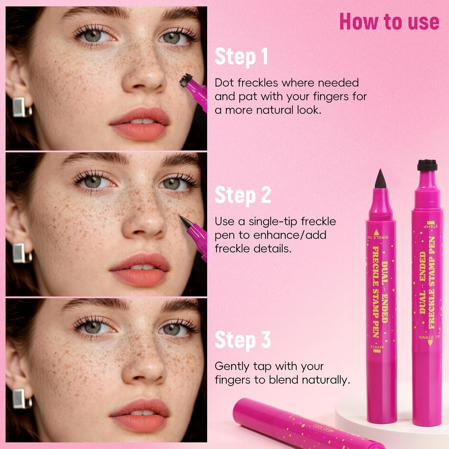 2 in 1 Freckle Stamp Pen Waterproof for Natural Lifelike Faux Freckle Stamp Long Lasting Quick Dry Magic Fake Freckles Stain Marker Pen for Sunkissed Makeup 01#Light Brown