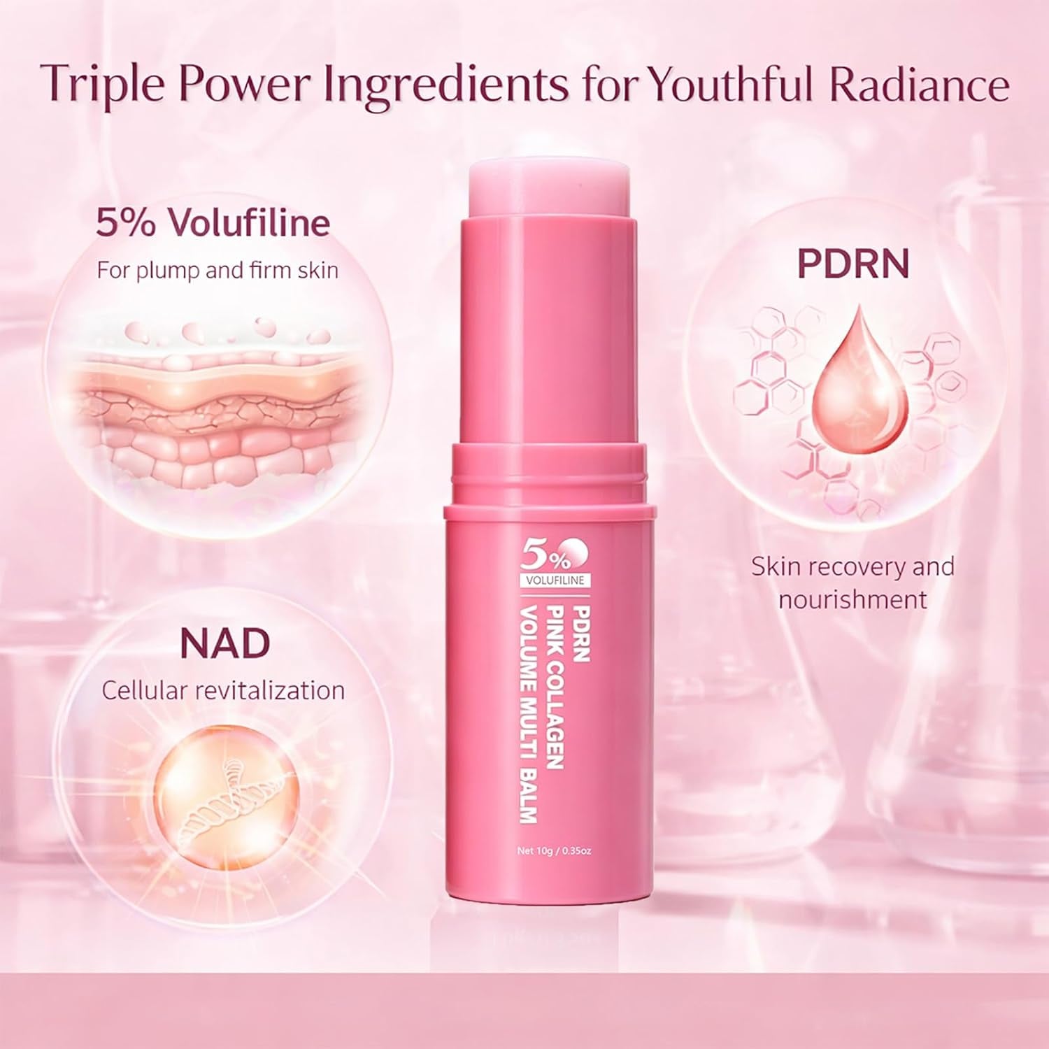 PDRN Pink Collagen Volume Multi Balm, 5% Volufiline NAD Infused for Radiant-Looking, Smooth-Looking Texture, PDRN Stick, Revitalizing Care for Smooth Face & Body for Under-Eyes, Neck, Forehead