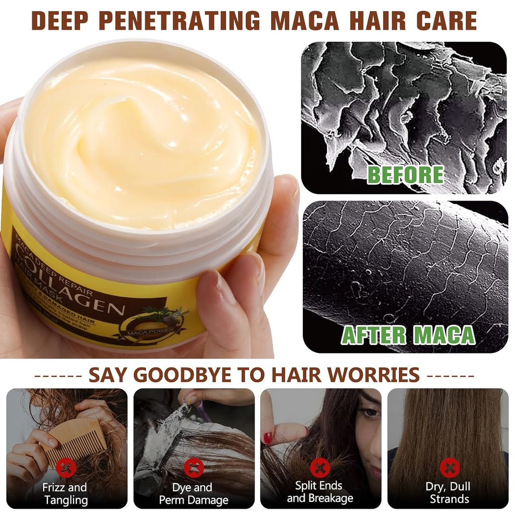 Collagen Hair Mask, Collagen Hair Treatment for Dry Damaged Hair, Deep Repair Conditioner with Maca Essence, Hydrating and Moisturizes Hair - 150Ml