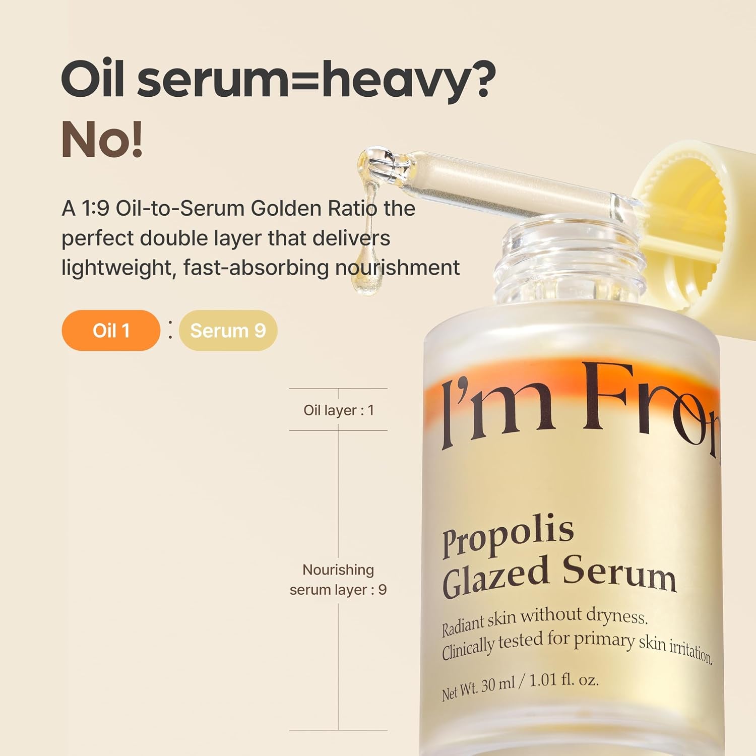 Propolis Glazed Serum, Honey-Based Glow Serum for Glass Skin, Hydration & Skin Barrier Care, Lightweight Dual-Layer Formula, Niacinamide, Korean Skin Care 1.01Fl.Oz