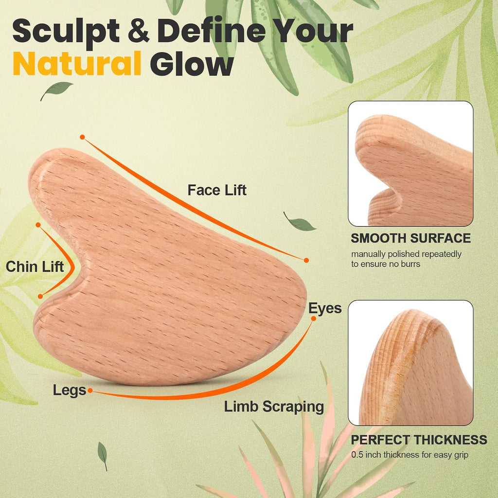 Wood Body Gua Sha Massage Tool, Lymphatic Drainage Tool | Body Sculpting Anti-Cellulite Tools, Guasha Tool for Face，Back, Legs, Women'S Body Shaping Tools