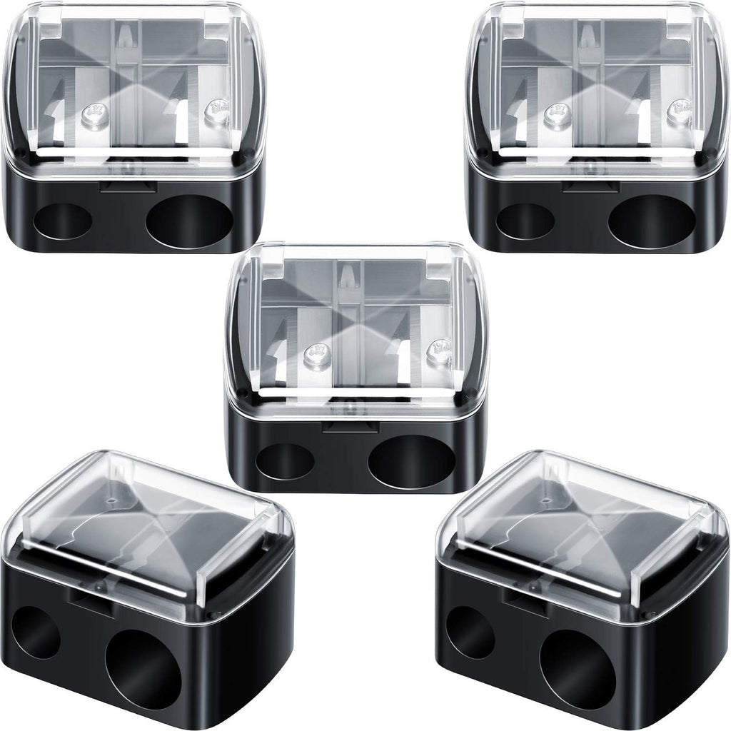 5 Pack Makeup Pencil Sharpener Plastic Lip Liner Pencil Eyeliner Sharpener Dual Holes Cosmetic Manual Tools for Eyeliner(Matte Black,Classic)