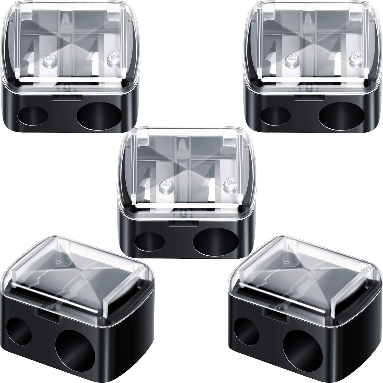 5 Pack Makeup Pencil Sharpener Plastic Lip Liner Pencil Eyeliner Sharpener Dual Holes Cosmetic Manual Tools for Eyeliner(Matte Black,Classic)