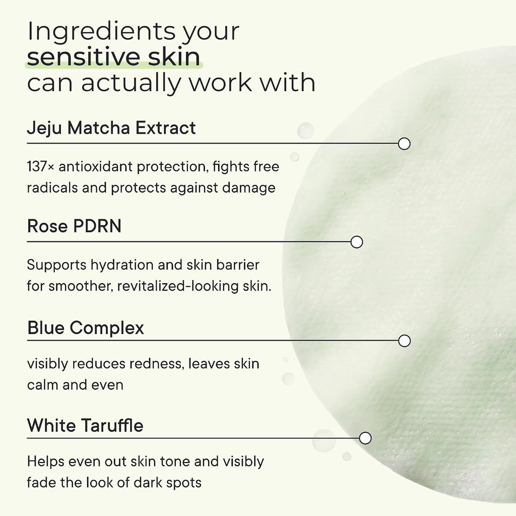 Matcha PDRN Korean Toner Pads, Dark Spots, Pores & Redness, Vegan | Gentle Exfoliation, Smoothing, Hydrating & Even Tone. AM&PM Acne-Prone Sensitive Skin 100Ct