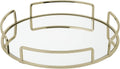 Rounded Mirrored Vanity Tray | Dimensions : 12.99" L X 12.99" W X 2.05" H | Glass Base | Great for Cosmetics | Jewelry | Toiletries | Organization | Stain Gold