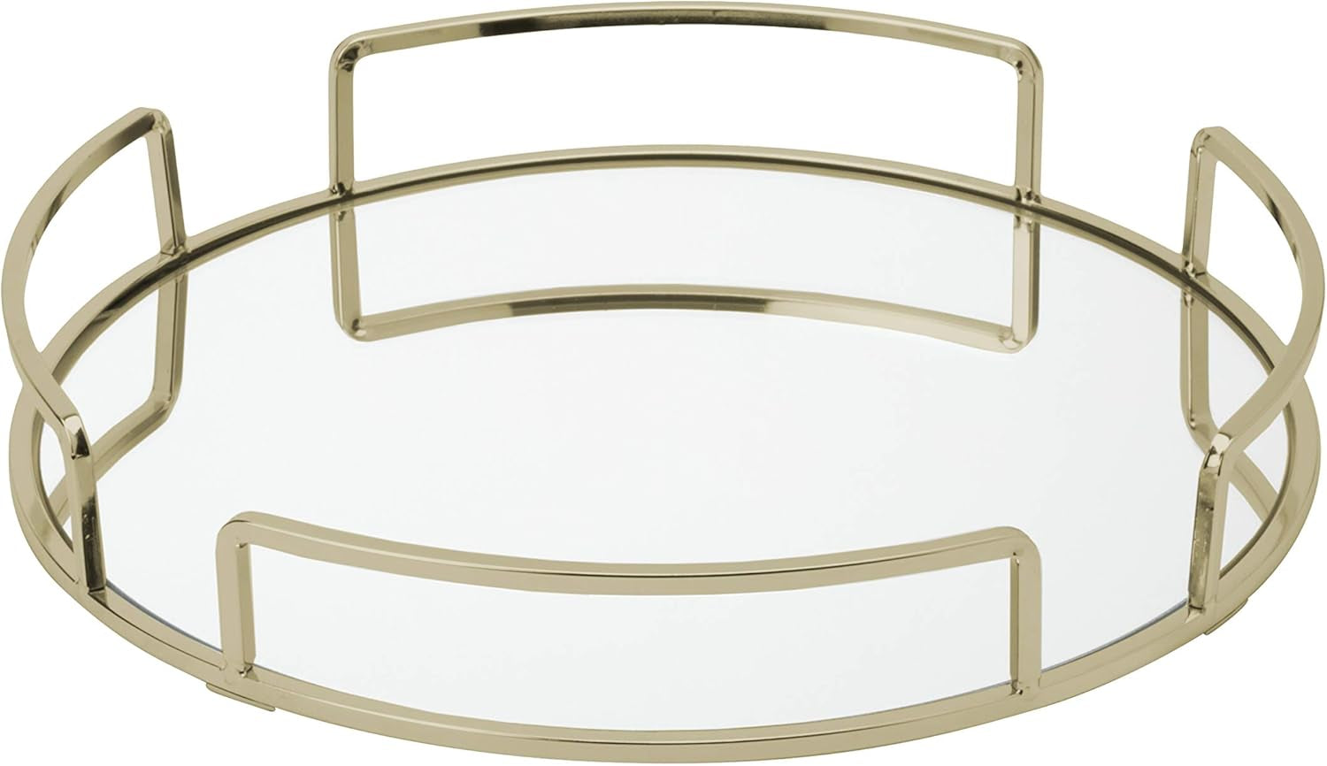 Rounded Mirrored Vanity Tray | Dimensions : 12.99" L X 12.99" W X 2.05" H | Glass Base | Great for Cosmetics | Jewelry | Toiletries | Organization | Stain Gold