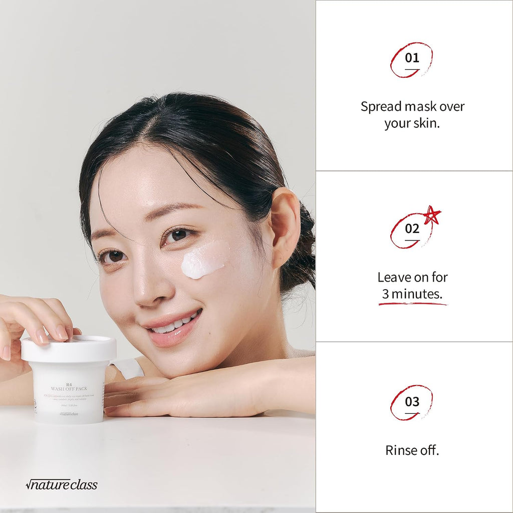 R4 Rice Wash off Facial Mask – 4-In-1 Korean Skin Care, Pore Refining, Gentle Exfoliating, Hydrating, Smooth Texture, Rice Ferment & Enzyme, Soft Cream Wash-Off, 3.38 Fl Oz