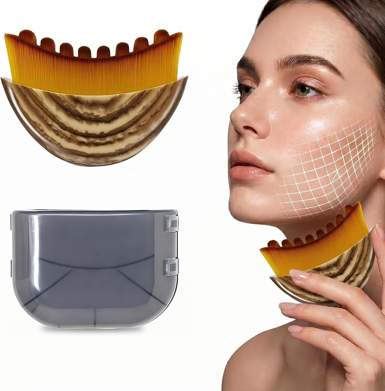 Lymphatic Drainage Face Brush for Sculpting, Contour Glow Massager Tool, Dry Brushing Facial Care for Jawline & Chin Definition, Ergonomic Beauty Applicator (Brown)