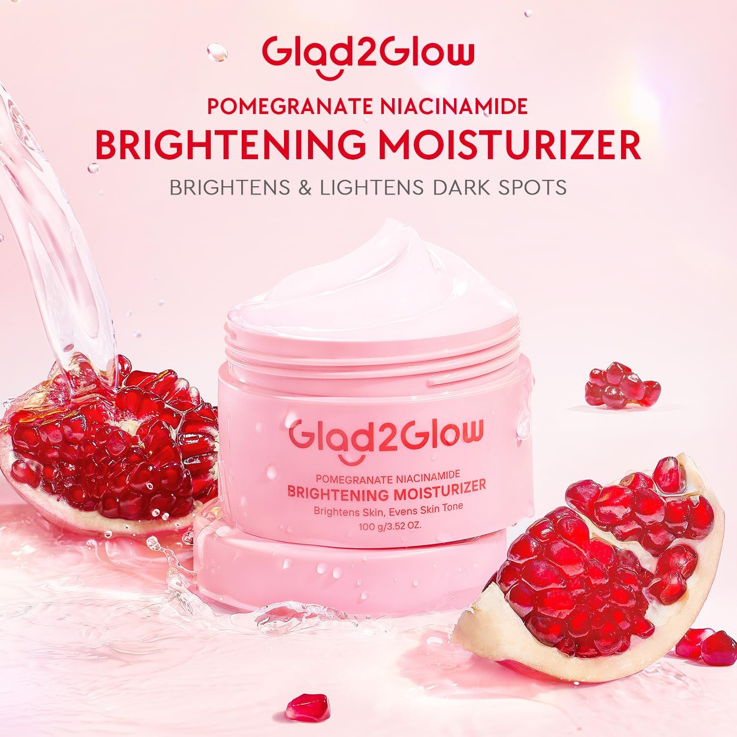 Face Moisturizer, Brightening Facial Moisturizer with 5% Niacinamide, Pomegranate Gel Cream for Uneven Skin Tone, Calming Allantoin for Sensitive Skin, All Skin Types, 100G