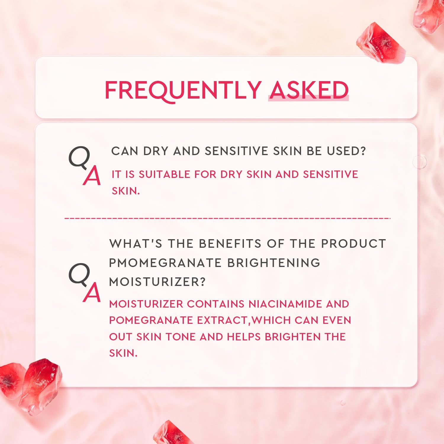 Face Moisturizer, Brightening Facial Moisturizer with 5% Niacinamide, Pomegranate Gel Cream for Uneven Skin Tone, Calming Allantoin for Sensitive Skin, All Skin Types, 100G