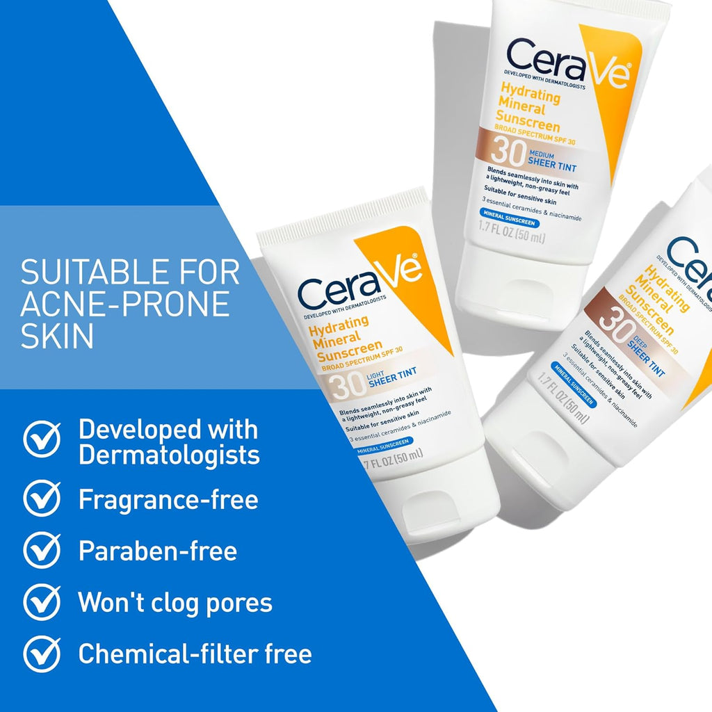 Tinted Sunscreen for Face, Mineral SPF 30 Moisturizer, Light, 1.7Oz | Skin Care, Face Sunscreen, Hyaluronic Acid, Zinc Oxide, Titanium Dioxide, Sheer Tint, Healthy Glow, Blends Seamlessly