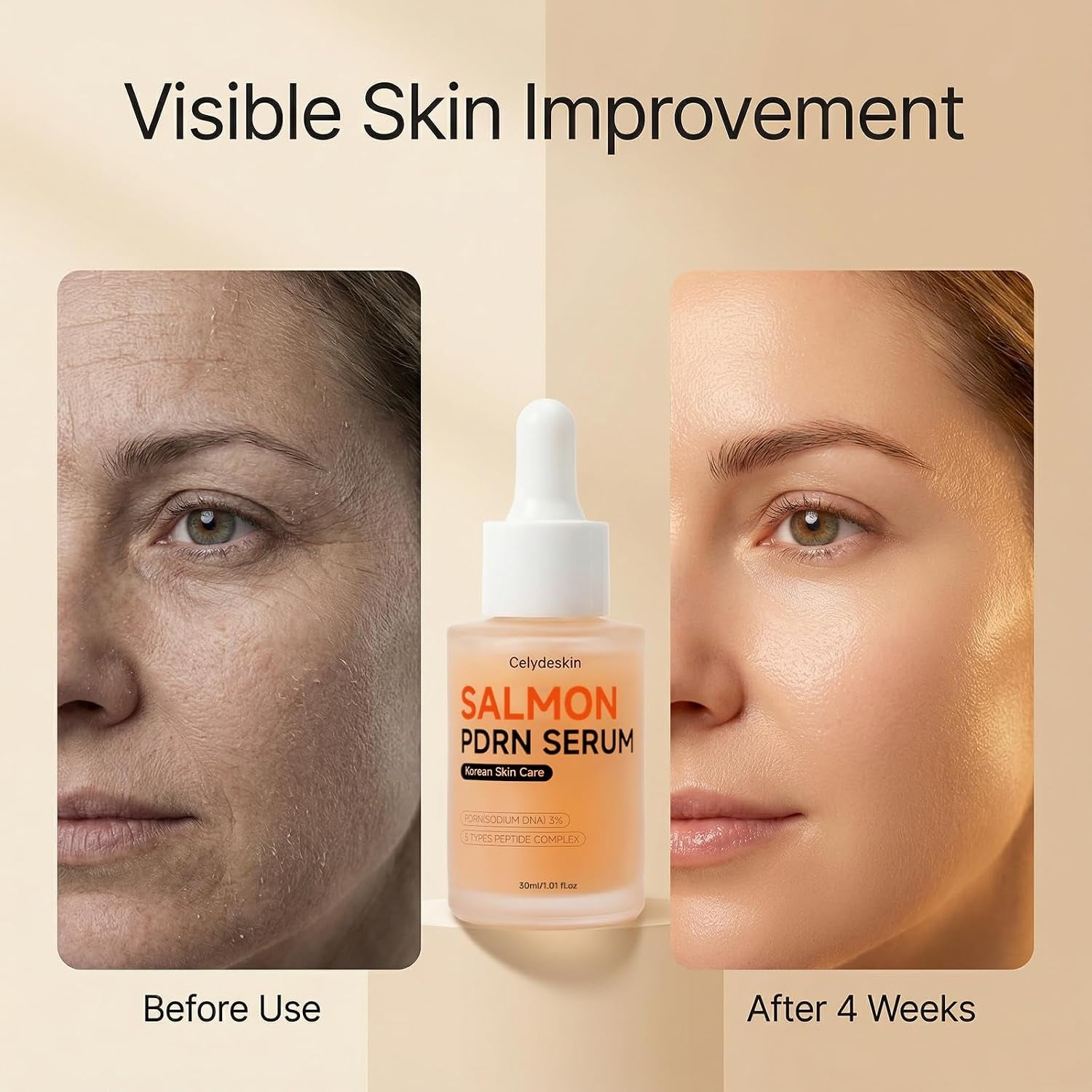 Salmon DNA PDRN Peptide Serum, Stem Cell Serum for Face with Salmon Dna, Korean Skin Care for Sensitive Skin,Deep Hydration&Moisturizing,Fast-Absorbing(Unscented,1.01 Fl.Oz.,30Ml)