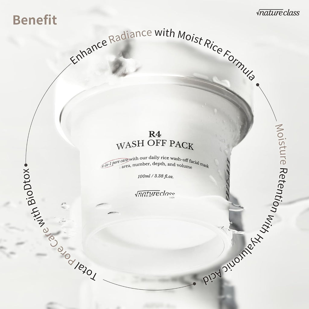 R4 Rice Wash off Facial Mask – 4-In-1 Korean Skin Care, Pore Refining, Gentle Exfoliating, Hydrating, Smooth Texture, Rice Ferment & Enzyme, Soft Cream Wash-Off, 3.38 Fl Oz