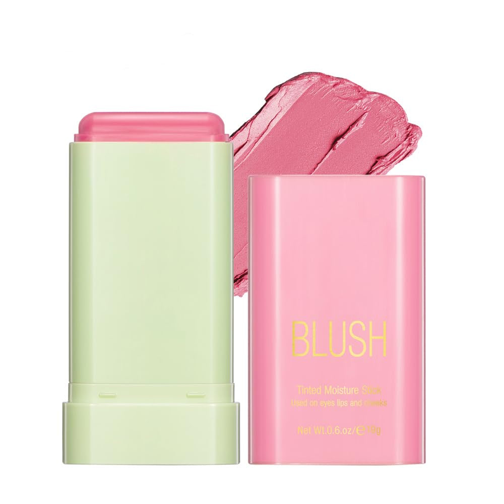 Multi-Use Blush Stick,Soft Creamy Blush,2-In-1 Cheek and Lip Tint,Waterproof Hydrating Solid Natural Moisture Smooth Blendable Matte Finish Face Blush Makeup,01 Shy Pink