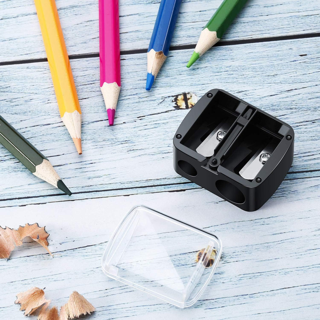 5 Pack Makeup Pencil Sharpener Plastic Lip Liner Pencil Eyeliner Sharpener Dual Holes Cosmetic Manual Tools for Eyeliner(Matte Black,Classic)