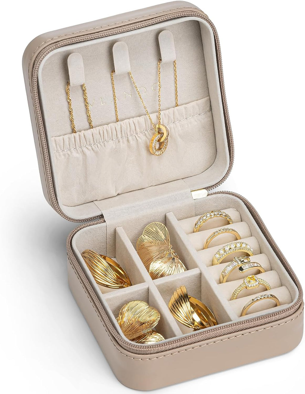 Travel Jewelry Case, Compact Design, Necklace Hook, Anti-Tangle | Removable Dividers, Waterproof PU Leather, Scratch-Resistant Lining, Portable Storage for Rings, Earrings, Necklace，Bracelet