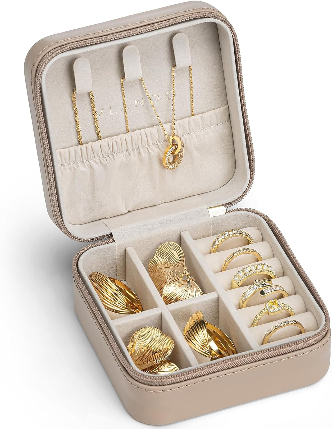 Travel Jewelry Case, Compact Design, Necklace Hook, Anti-Tangle | Removable Dividers, Waterproof PU Leather, Scratch-Resistant Lining, Portable Storage for Rings, Earrings, Necklace，Bracelet
