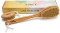 Bath Brush Set, Exfoliating Shower Scrubber, Dry Brushing Body Brush Set, Pore Opening, Beechwood Handle with Natural Bristle Large 15" plus Small Face Brush