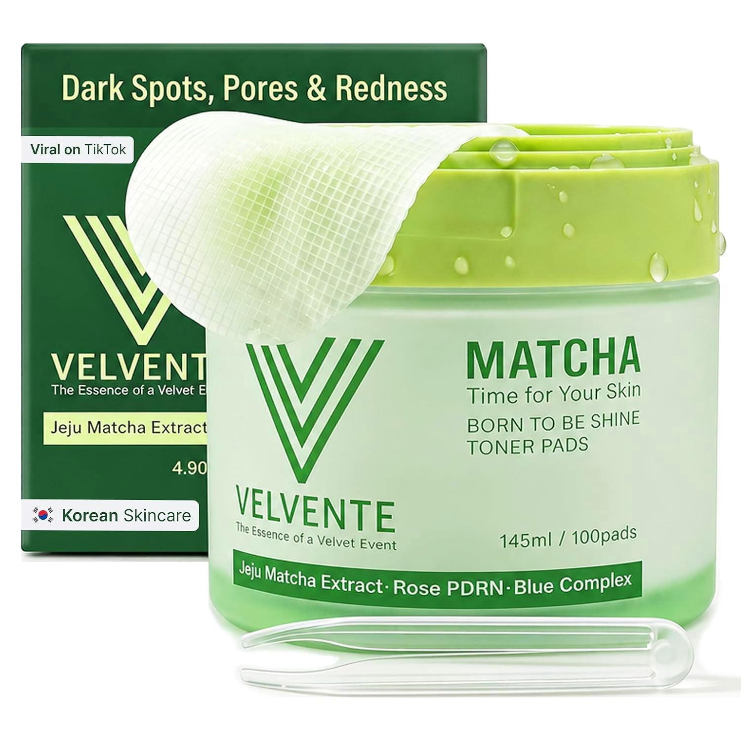 Matcha PDRN Korean Toner Pads, Dark Spots, Pores & Redness, Vegan | Gentle Exfoliation, Smoothing, Hydrating & Even Tone. AM&PM Acne-Prone Sensitive Skin 100Ct