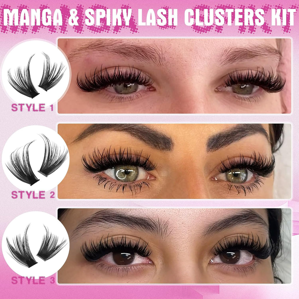 Lash Clusters Kit Wispy Lash Extension Kit Spiky Eyelash Extension Kit Eyelash Clusters DIY Individual Lashes Kit Soft Cluster Eyelash Extensions(Wispy Spikes Kit)
