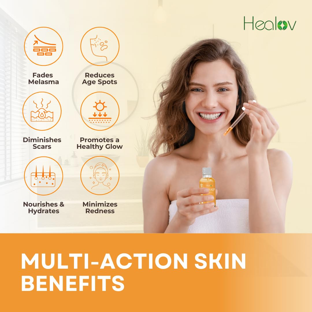 Kojic Acid Serum – Dark Spot Remover for Face & Body – Skin Brightening for Spots, Hyperpigmentation, Discoloration – Facial Oil Reduces Acne, Scars, & Evens Tone – Dark Spot Correcting Glow Serum